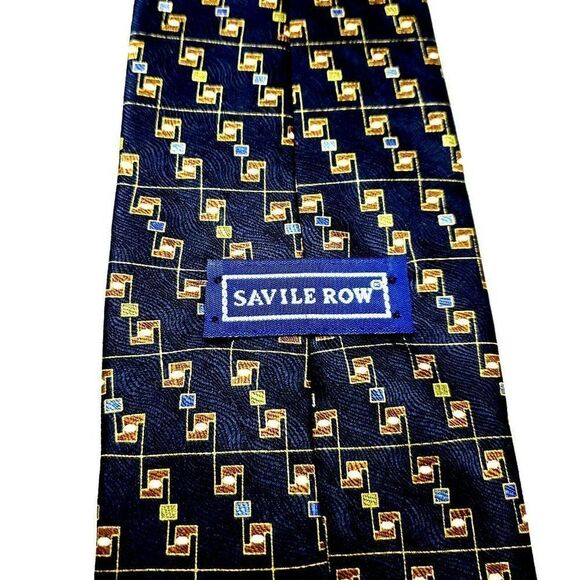 Savile Row Silk Tie Print Blue Geometric - Picture 3 of 6